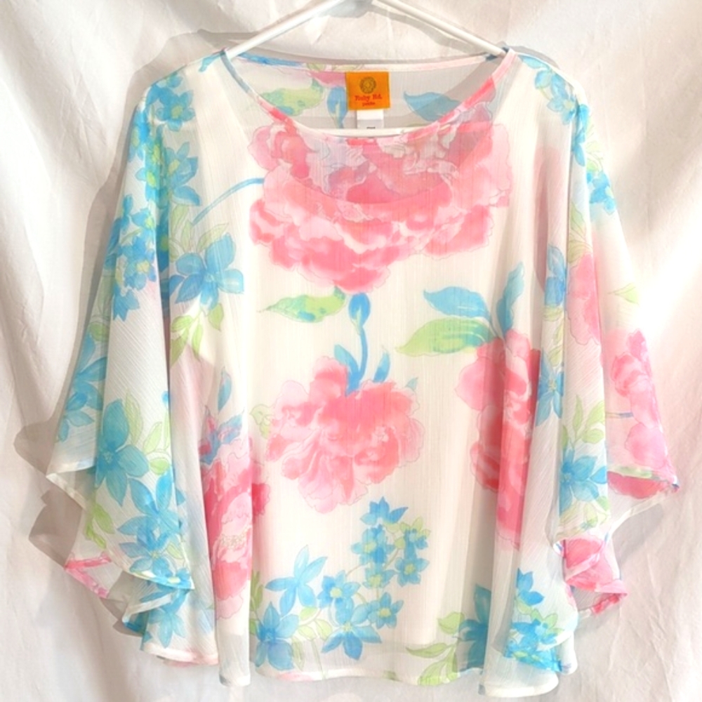 Ruby Road | Sheer Poncho-like Top with Attached White Tank Top Underneath | MP